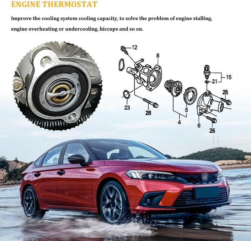 Tecledsn Car Thermostat, High Performance Automotive Replacement Engine Thermostat with Gasket, Auto Engine Coolant Thermostat Compatible with Honda Civic CRV CRZ, Replaces #19301-PAA-306, 19301-PLC-31 - Image 5